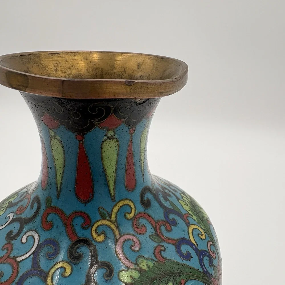 Vintage Mid‎ 19th Century Chinese Cloisonné Vase Multicolor Intricate Design 8